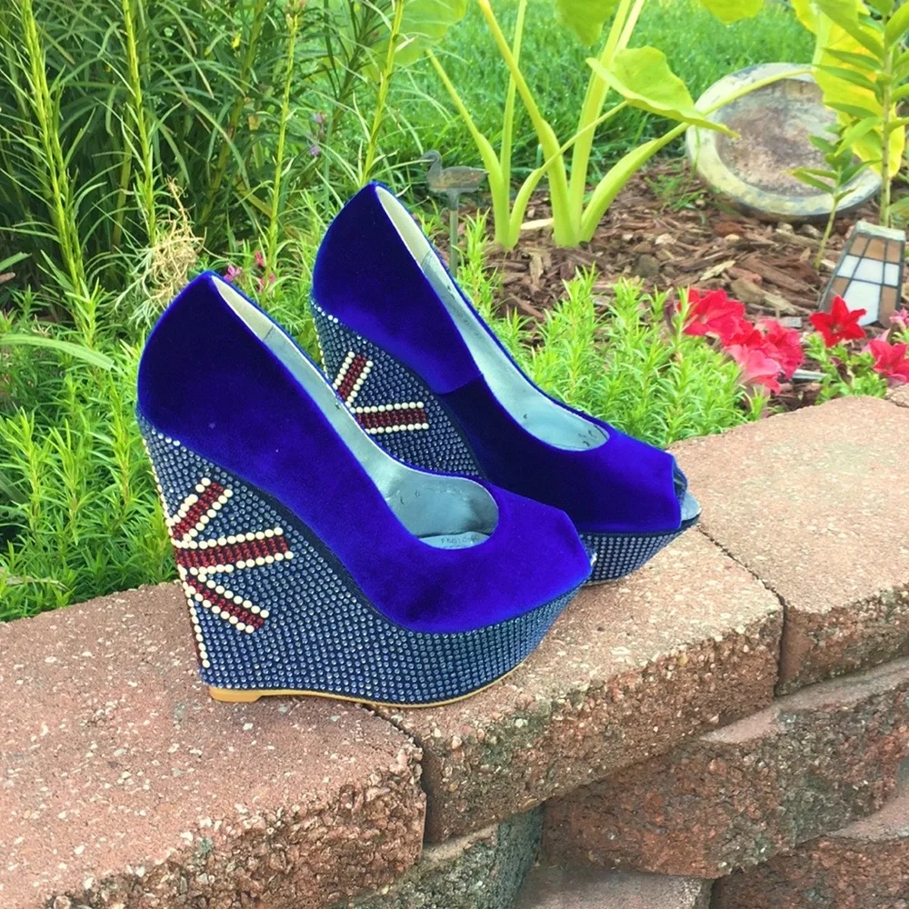SunTour Euro 40 🇬🇧 Platform Peep-toe Wedge Vintage,Leather & Rhinestones Cover - Picture 6 of 17